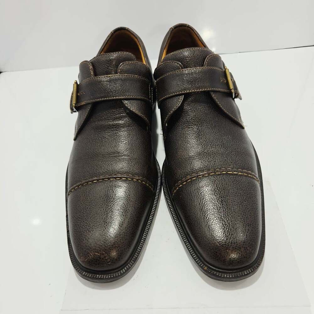 Cole Haan Men's Brown Pebbled Leather Single Monk Strap Cap Toe Dress Shoes